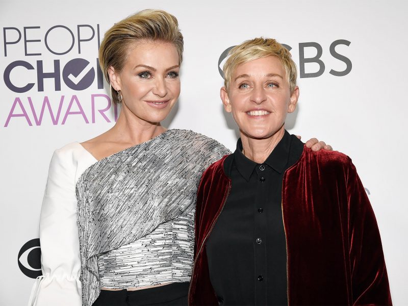 LOS ANGELES, CA - JANUARY 18:  TV Personality Ellen Degeneres, winner of multiple awards (R) and actress Portia De Rossi pose in the press room during the People's Choice Awards 2017 at Microsoft Theater on January 18, 2017 in Los Angeles, California.  (Photo by Kevork Djansezian/Getty Images)