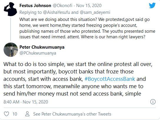 Screenshot 2020 11 16 Nigerians Plan To Close Account With Banks Freezing EndSARS Protesters Accounts On Monday Sahara Rep...2
