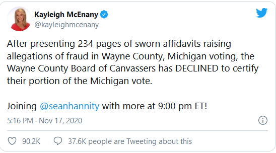 Screenshot 2020 11 18 Having courage is a beautiful thing Trump reacts after Michigan Electoral board refused to certif...1