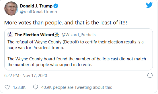 Screenshot 2020 11 18 Having courage is a beautiful thing Trump reacts after Michigan Electoral board refused to certif...3