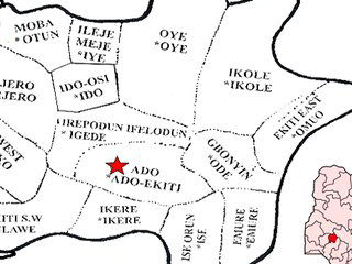 The map of Ekiti State showing the Local Government Areas LGAs with their headquarters Q320