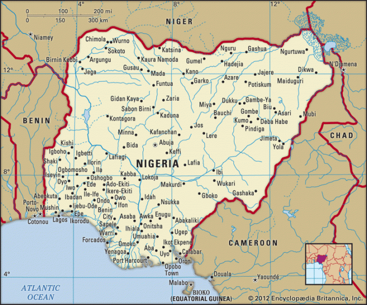 Nigeria map boundaries cities locator