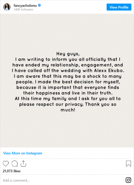 Screenshot 2021 08 27 at 02 47 40 Alexx Ekubos fiancée confirms break up 3 months to wedding