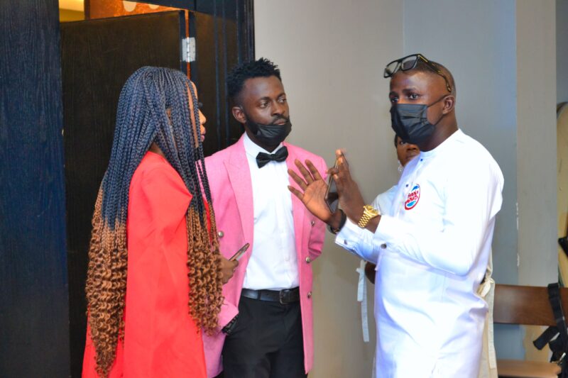 On-air personality Adetokunbo (TEEKAY) Adebayo with MC Slimtea and Freelanews publisher Victor Ojelabi at TheFLEA Conference & Awards