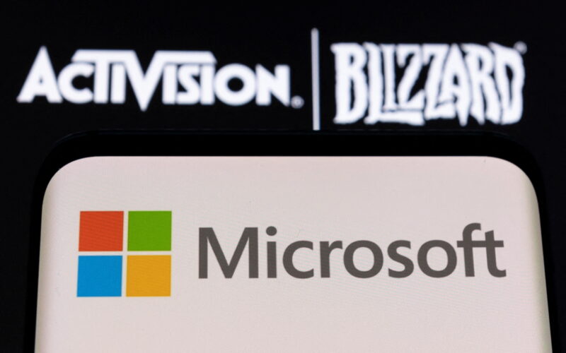 The Microsoft and Activision Blizzard logos.   REUTERS/Dado Ruvic/Illustration