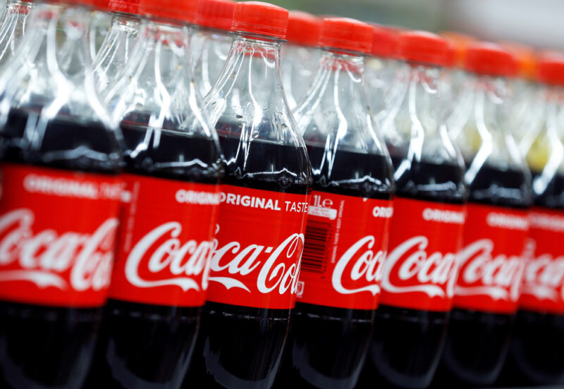Bottles of Coca-Cola are seen at a Carrefour Hypermarket store in Montreuil, near Paris, France, February 5, 2018.  REUTERS/Regis Duvignau
