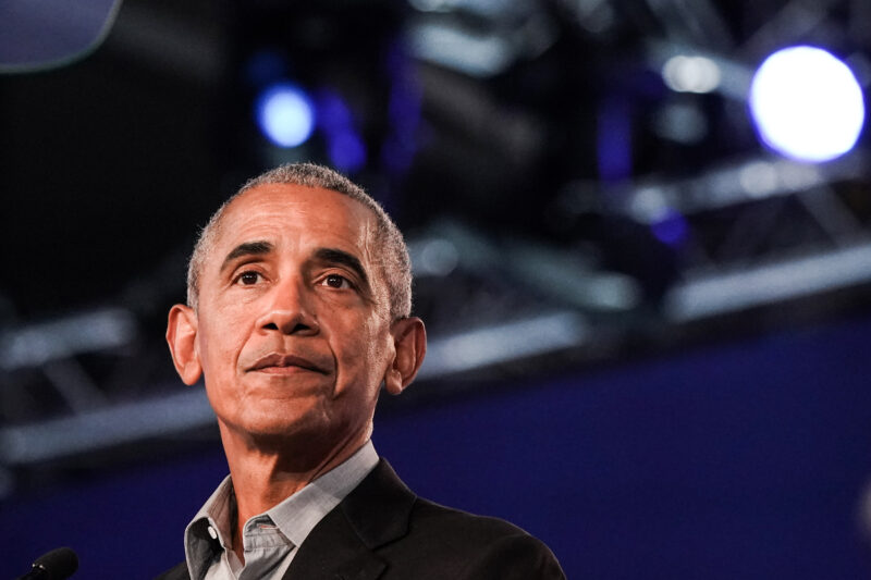 GLASGOW, SCOTLAND - NOVEMBER 08: Former US president Barack Obama speaks during day 9 of COP26 on November 08, 2021 in Glasgow, Scotland. Day Nine of the 2021 climate summit in Glasgow will focus on delivering the practical solutions needed to adapt to climate impacts and address loss and damage. This is the 26th "Conference of the Parties" and represents a gathering of all the countries signed on to the U.N. Framework Convention on Climate Change and the Paris Climate Agreement. The aim of this year's conference is to commit countries to net-zero carbon emissions by 2050. (Photo by Ian Forsyth/Getty Images)