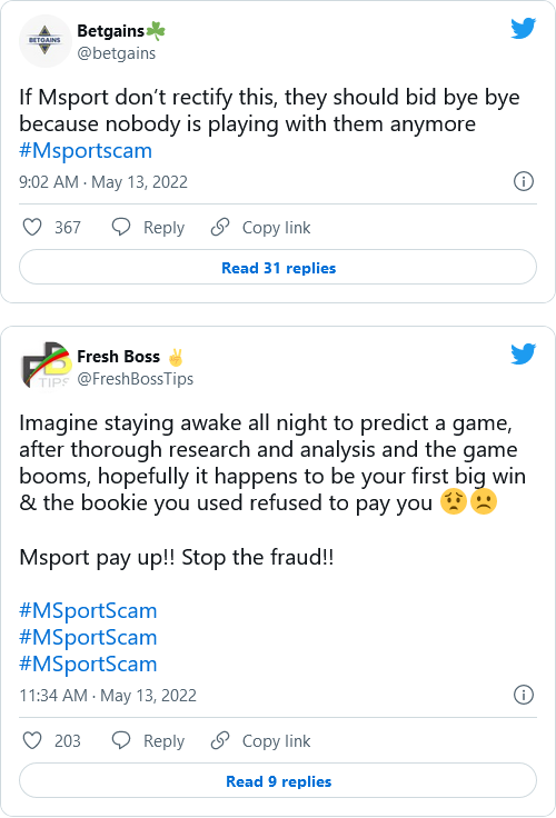 Screenshot 2022 05 13 at 18 31 31 Msportscam Nigerians accuse sports betting platform MSport of fraud
