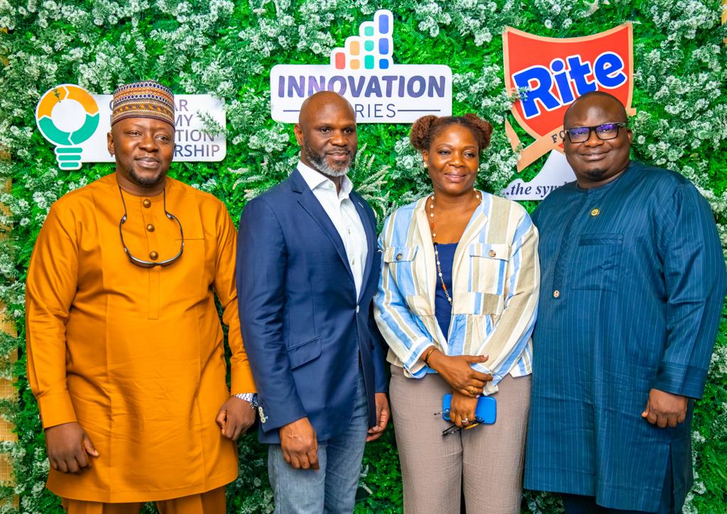 L-R: Chief Operation Officer, Adamu Garba; with Rite Foods Managing Director, Seleem Adegunwa; Director, Network and Relationship, Circular Economy Innovation Partnership (CEIP) Yomi Odutola; and the Managing Director, Lagos State Waste Management Authority (LAWMA), Ibrahim Odumboni; during the CEIP innovation series for recyclers, sponsored by Rite Foods, on Tuesday, 28 March, 2023, in Lagos