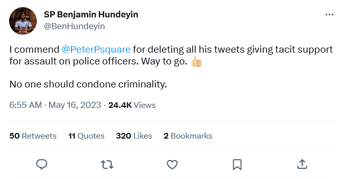 2023 05 16 at 08 21 58 SP Benjamin Hundeyin on Twitter
