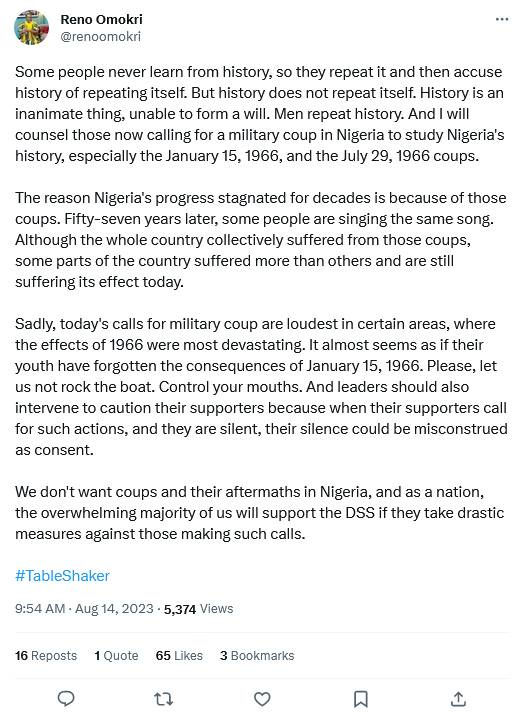 2023 08 14 at 10 52 09 Reno Omokri on Twitter