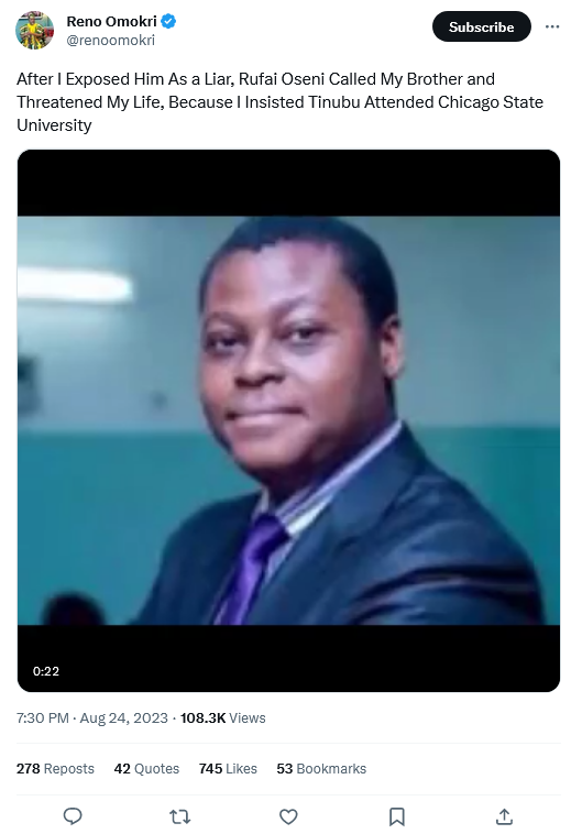 2023 08 24 at 22 58 56 Reno Omokri on X