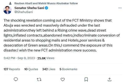 2023 09 09 at 18 36 55 Senator Shehu Sani on X