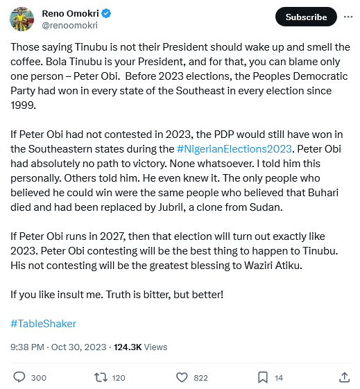 2023 11 01 at 14 29 37 Reno Omokri on X