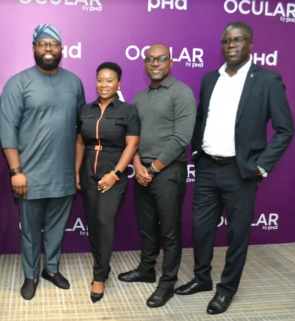 From Left: Dozie Okafor, Managing Director, PHD Media; with Oge Maduagwu, Media Manager, West Africa, Unilever Nigeria; Oludare Kafar, Head of Marketing, Kingmakers; and James Odejimi, Head of Marketing, HPZ - Haier Thermocool; during the launch of the cutting-edge Ocular proprietary data tool by PHD Media, at Lagos Marriott Hotel, Ikeja, Lagos, on Tuesday, 7th November 2023.