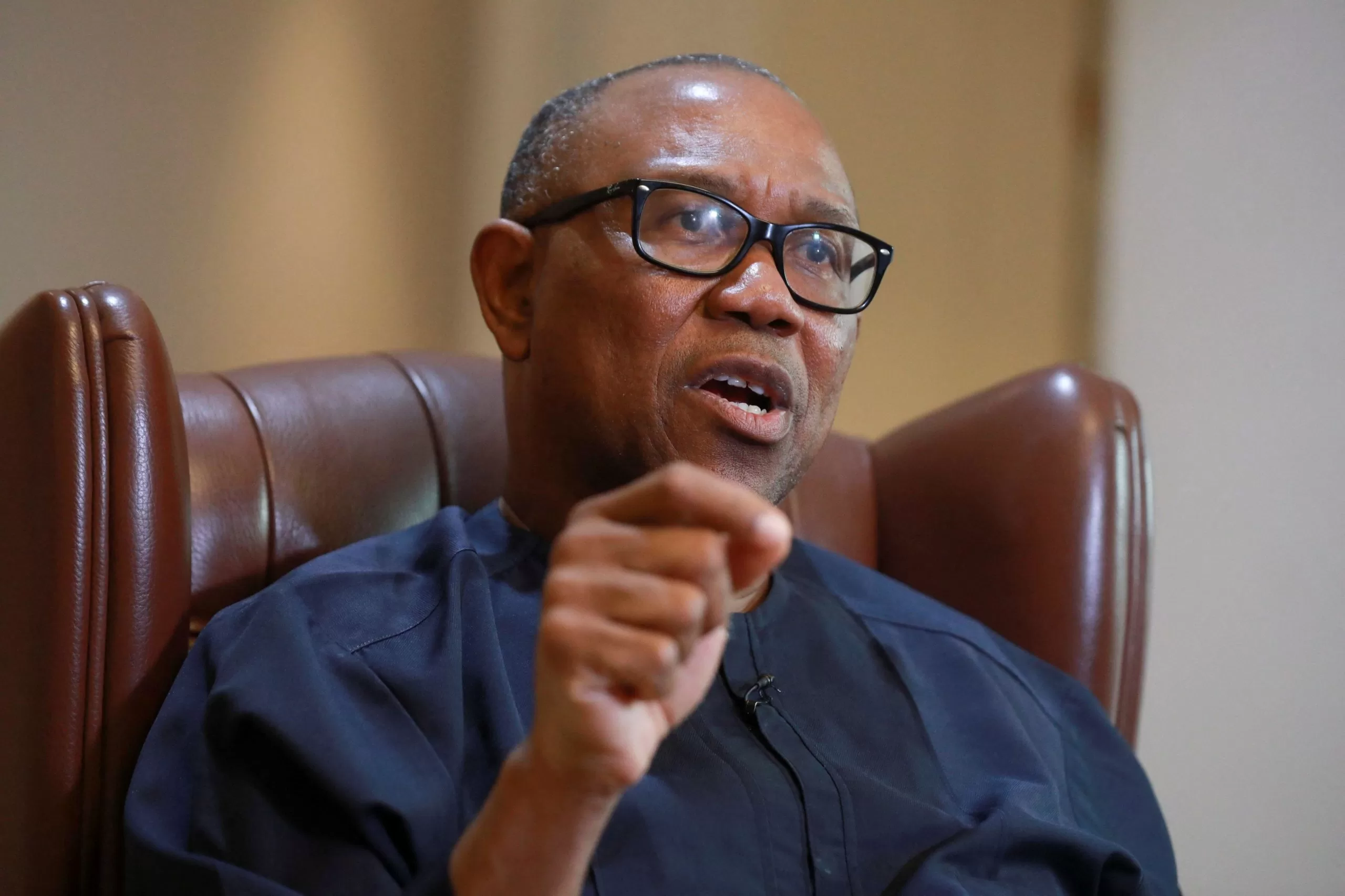 2JR9PMD Peter Obi, Presidential candidate of the Labour Party, speaks during an interview with Reuters at his residence in Lagos, Nigeria August 18, 2022. REUTERS/Temilade Adelaja