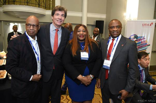 l-r:– Client Leader for the Deloitte Risk & Financial Advisory practice,  Fred Curry; United States Under Secretary of State for Economic Growth, Energy, and the Environment, Jose W. Fernandez; Chief Executive Officer,  UBA America, Sola Yomi Ajayi; and Group Managing Director/CEO, United Bank for Africa; Oliver Alawuba, at the Business Council for International Understanding(BCIU) and US Department of State Networking Reception, sponsored by UBA America on the sidelines of the IMF- World Bank Meetings in Washington DC on Monday