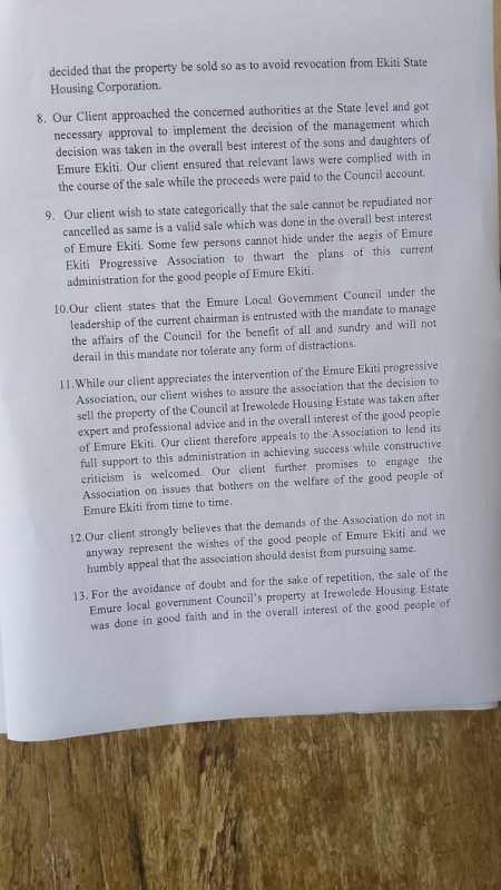 Emure Local Government property sale