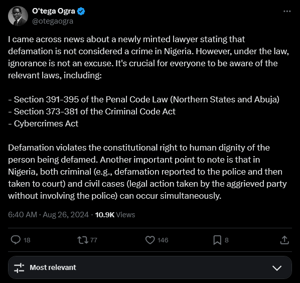 Defamation is not a crime