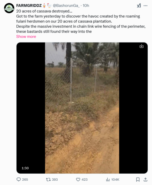 Fulani herdsmen destroy cassava farm