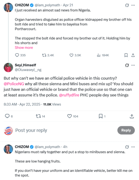 ban on Sienna police vehicles in Nigeria