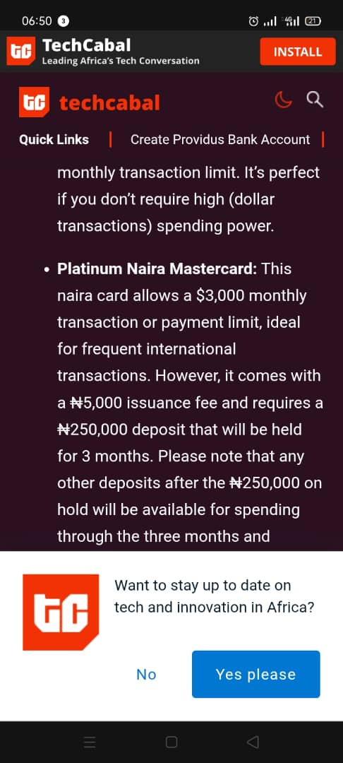 Providus Bank premium charges