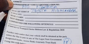 Lagos tow fine scandal raises outrage as motorists are asked to pay N100,000 into a private firm’s account, sparking concerns over transparency Q uestions have been raised following a growing Lagos tow fine scandal that exposed motorists being asked to pay hefty fines into a privately owned account. The controversy began when a Toyota Highlander without a number plate was seized and fined N100,000. Shockingly, the fine was directed into a Keystone Bank account belonging to Waoh Global Logistics Services, a private firm. The ticket, which referenced the Transport Sector Reform Law & Regulations 2018, contained glaring errors including the word “paid” misspelt as “pais.” No specific offence was listed on the document. Further scrutiny showed a revenue code (4080023), agency code (4390000) and a payment ID (C-1114875) inscribed, while the enforcement officer identified only as Afeez instructed the vehicle owner to “remove all valuables.” Investigations revealed Waoh Global Logistics Services was only incorporated on 9 October 2024 with RC 7992794, less than a year before this fine, raising serious transparency concerns. Also read: Attempted car theft using LASTMA towing vehicle foiled by alert neighbours (Video) The incident, recorded on 14 August 2025 in Lagos, has sparked outrage among the public who are questioning why government fines are directed to a private company.