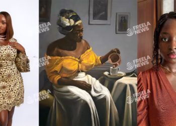 Eunice Akintayo Ayodeji painting in her studio at EuniceAkins Art, surrounded by vibrant oil colours and a fresh canvas.