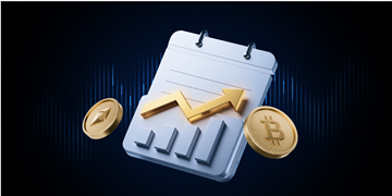 Bitcoin and Ethereum cryptocurrencies with a rising graph on a notepad, symbolising digital currency growth and investment trends.
