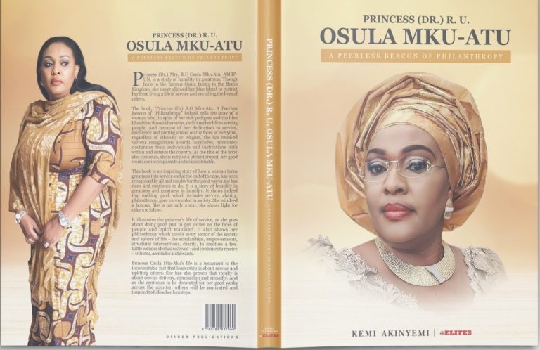 Prominent Nigerian woman in traditional Ankara attire with elegant accessories, representing leadership and empowerment.