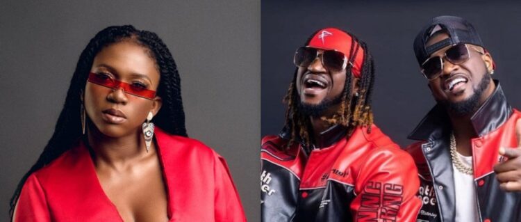 Vibrant group of young adults wearing stylish urban streetwear posing confidently against a dark background for a freelance or fashion photoshoot.