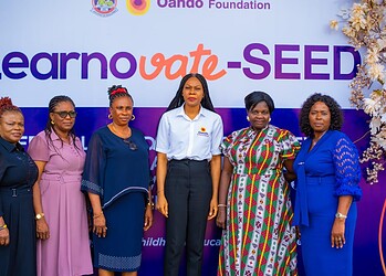 Learnvote-SEED initiative launch event in Kenya with women leaders and educators promoting youth engagement in learning and voting processes, supported by Oando Foundation.