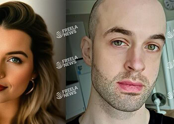 Beautiful woman with blonde hair and blue eyes, professional makeup, smiling confidently, perfect for beauty and fashion articles.