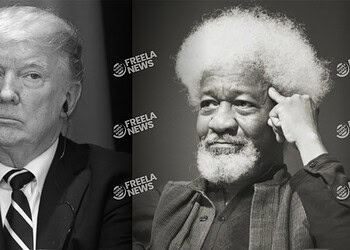 Donald Trump and Wendell Pierce in a black and white photo, showcasing a contrast of political figure and cultural icon, perfect for news and current affairs features on Freelanews.