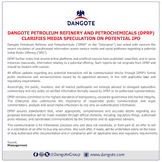 DPRP CLARIFIES MEDIA SPECULATION ON POTENTIAL IPO