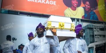 Jimmy Adeleye and family at the funeral of Deaconess Christine Wuraola Vera-Cruz, popularly known as Iya Ciwo, in Lagos