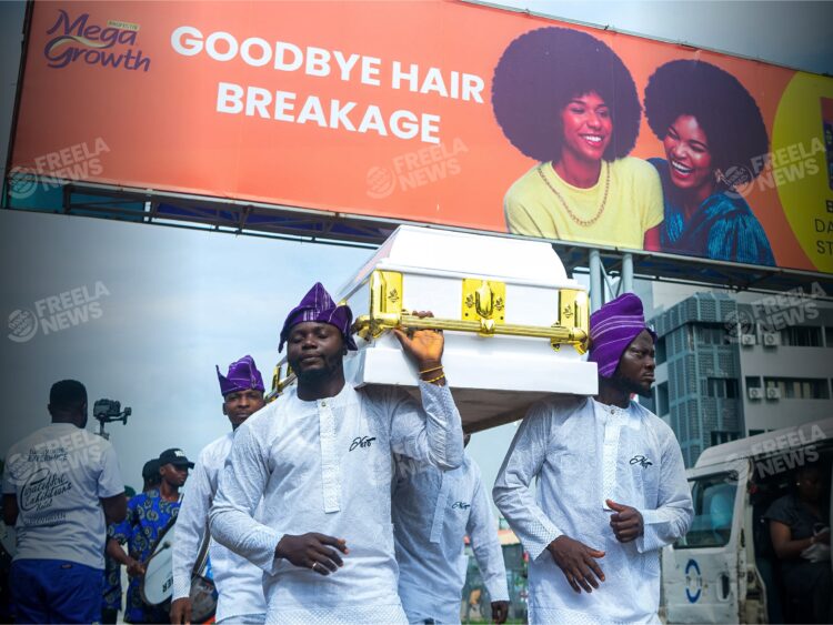Jimmy Adeleye and family at the funeral of Deaconess Christine Wuraola Vera-Cruz, popularly known as Iya Ciwo, in Lagos