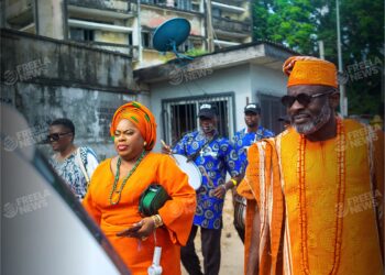 Jimmy Adeleye and family at the funeral of Deaconess Christine Wuraola Vera-Cruz, popularly known as Iya Ciwo, in Lagos